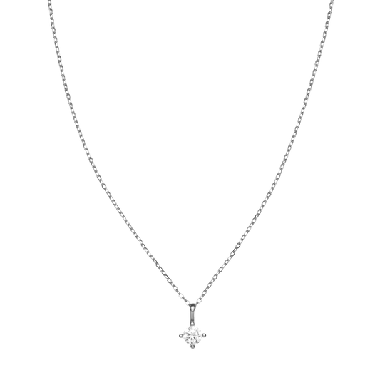 Four-Claw Single Zircon Silver Necklace