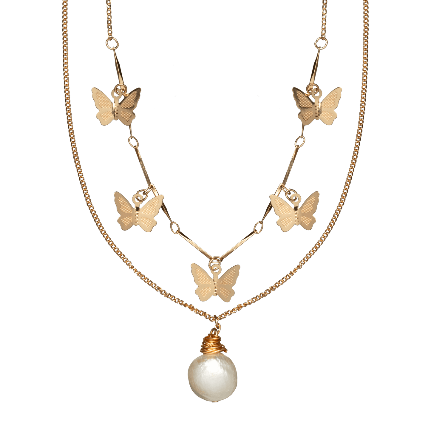 Butterflies and Pearls Necklace