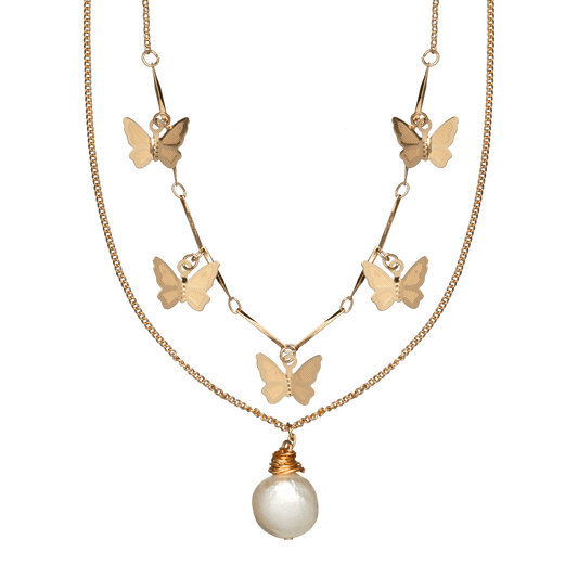 Butterflies and Pearls Necklace